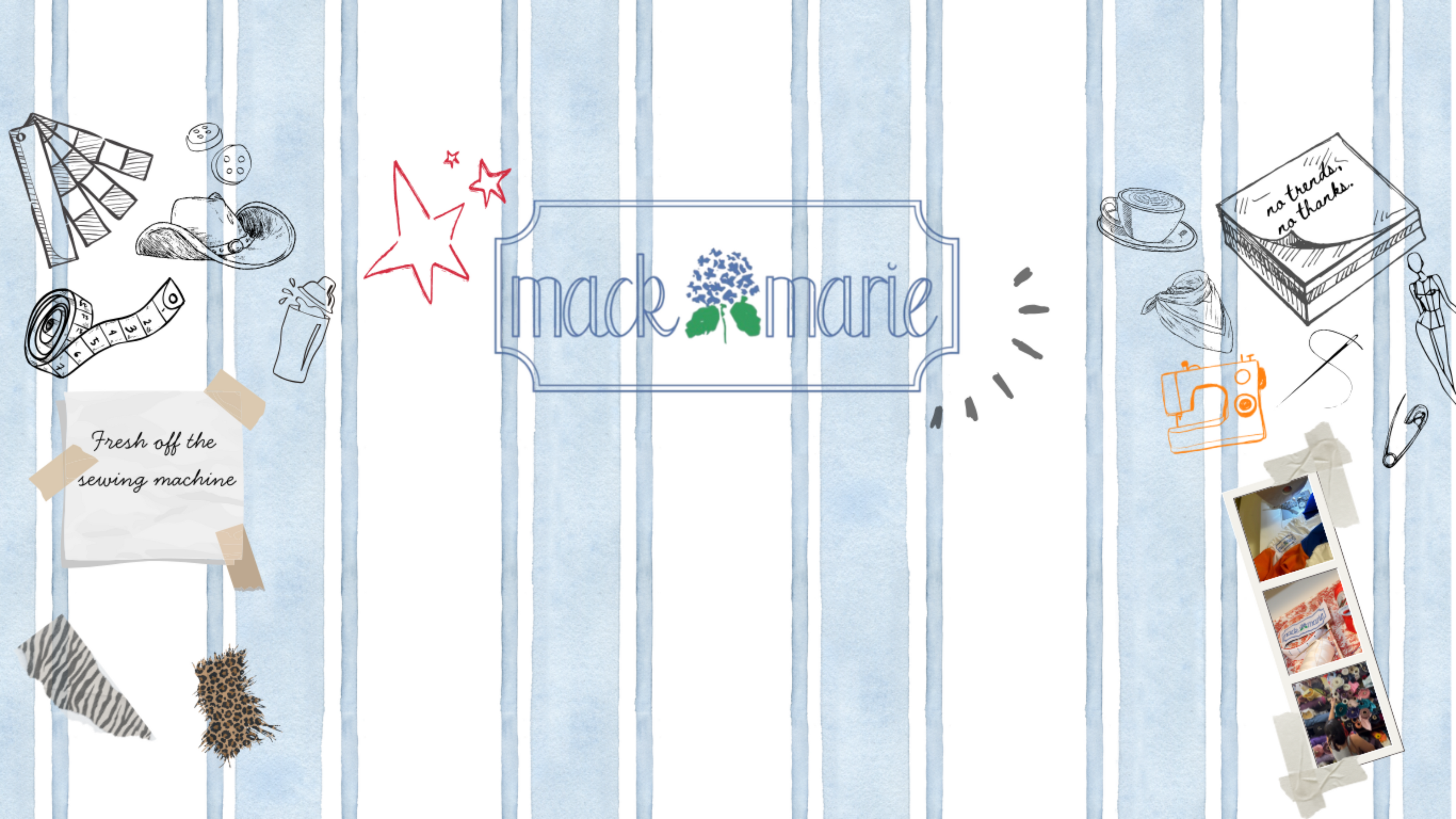 Homepage banner for MackMarie- handmade clothing from deadstock and vintage fabric, woman-owned and sustainable