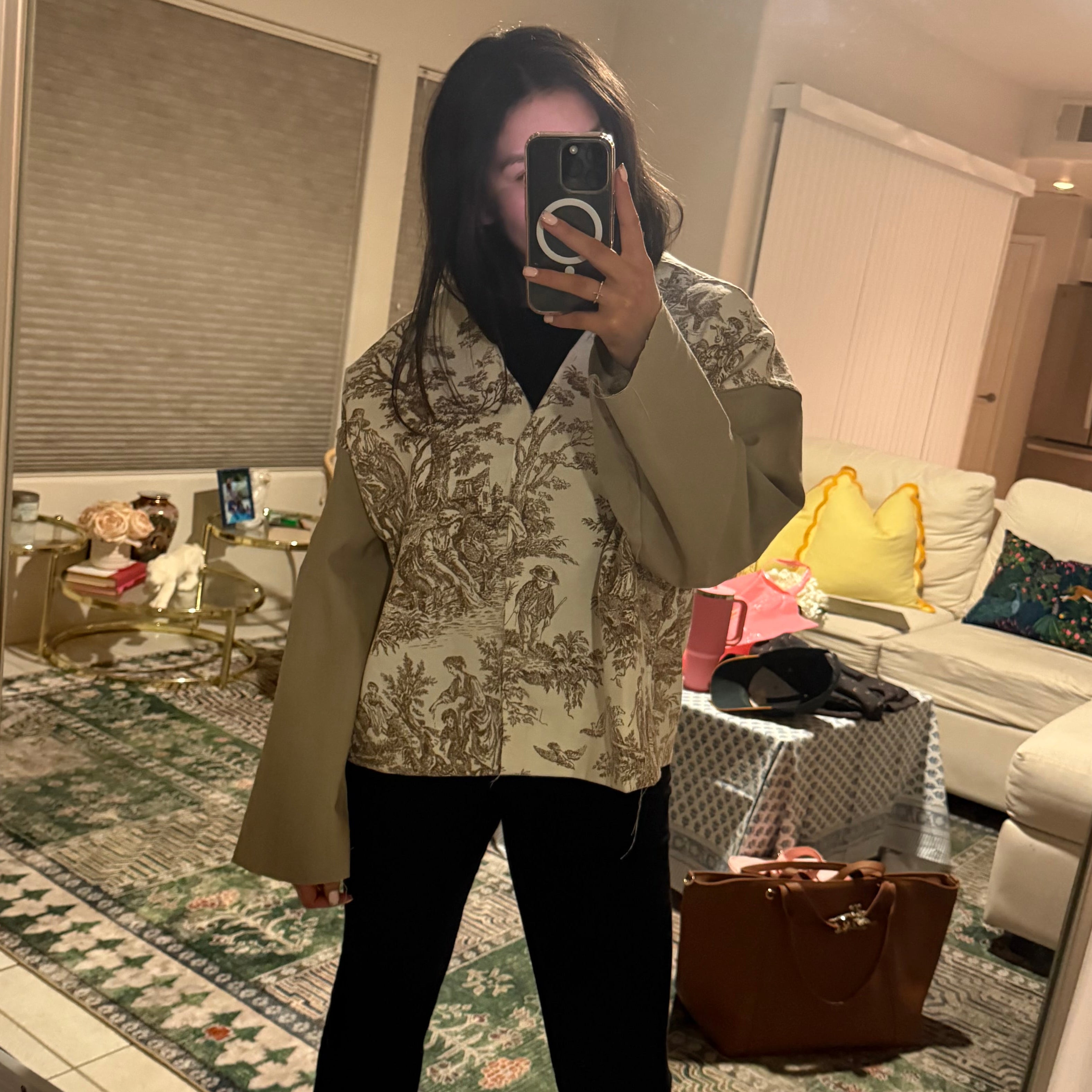 Brown Toile Tan Sleeve