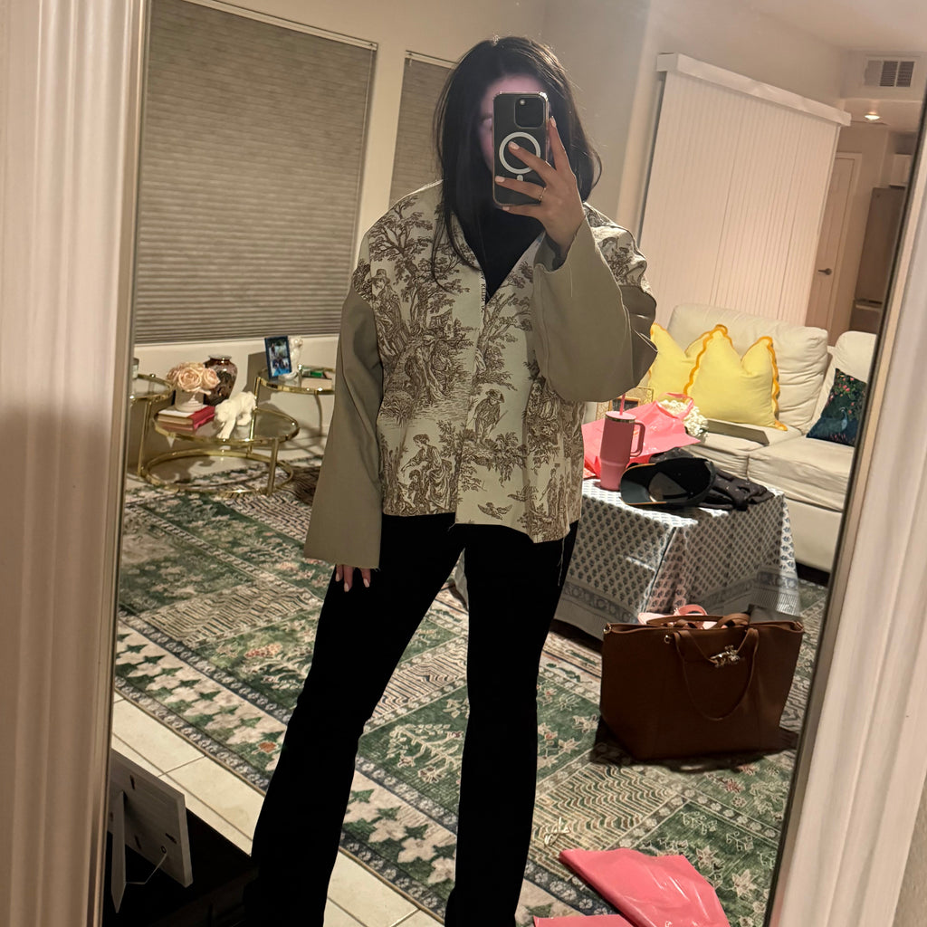 Brown Toile Tan Sleeve